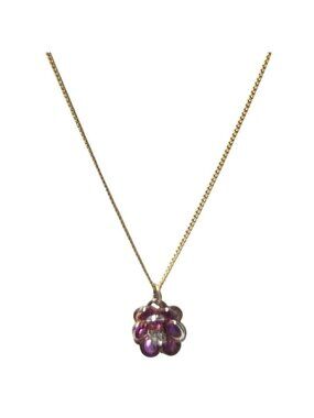 Retro Purple Crystal Flower Pendant Necklace Gold Tone Chain Boho Jewelry Women